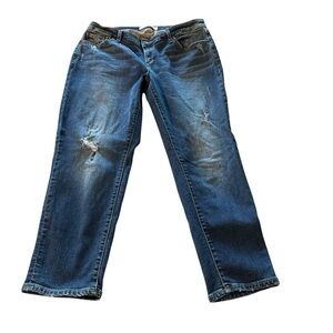 Slink Jeans Curvy size 14 Jeans rise 10 1/2", inseam 26" cropped, distressed